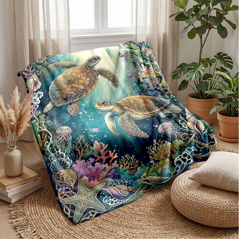 Underwater Marine Life Theme Blanket Lightweight Warm Flannel Blanket Decorative Throw Blanket for Home Decoration