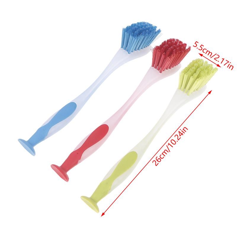 Multifunctional Pot Cleaning Brush Vertical Dishwashing Brush Suction Cup Type Plastic Long Handle Sink Cleaning Scrub Brush