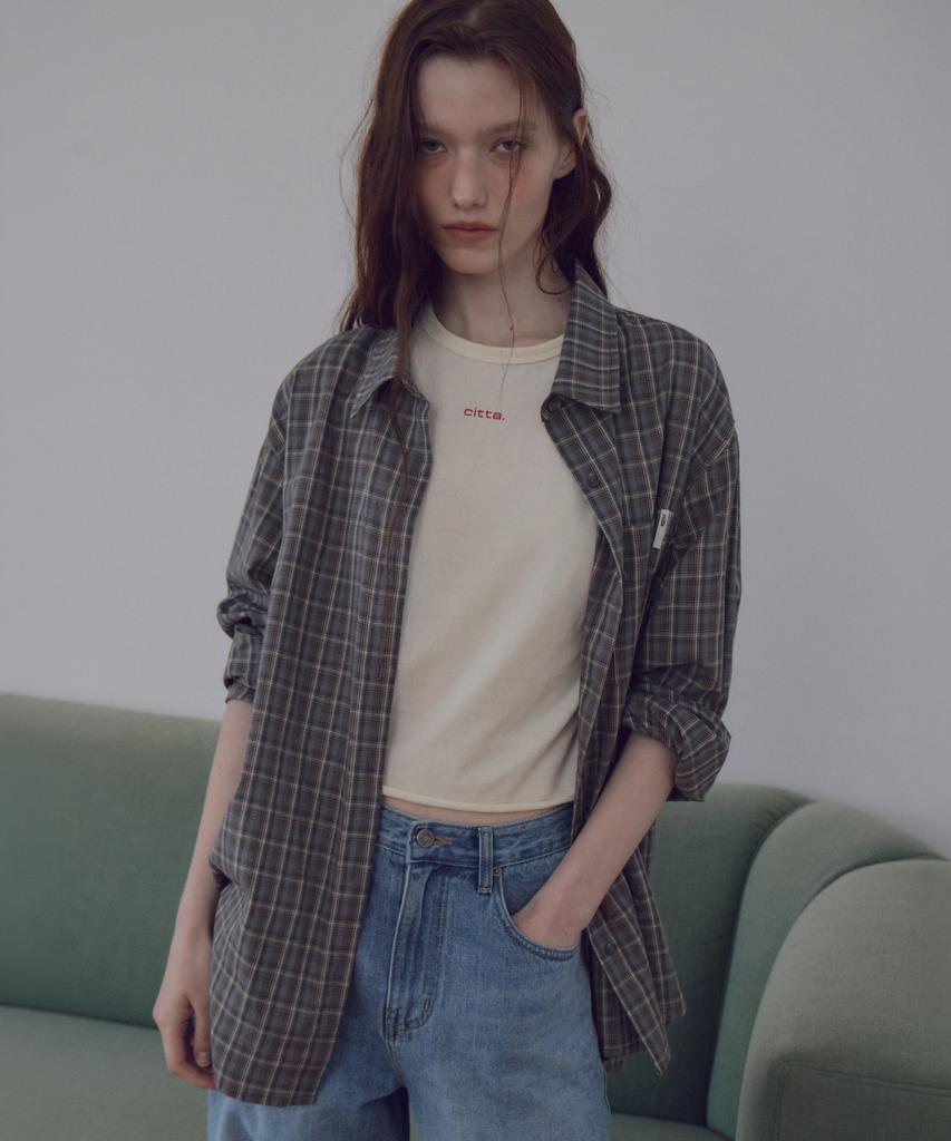 CITTA Loose-Fit Plaid Check Shirt_Ctt3044(Blue Grey)