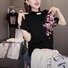 Large size foreign style printing round neck short-sleeved T-shirt women's summer slightly fat MM slim and thin fashion casual versatile top