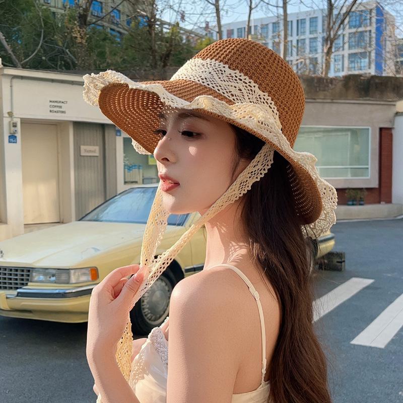 Thin knitted hat new fashion trend summer sand lace seaside beach sunshade sun protection hat bucket hat