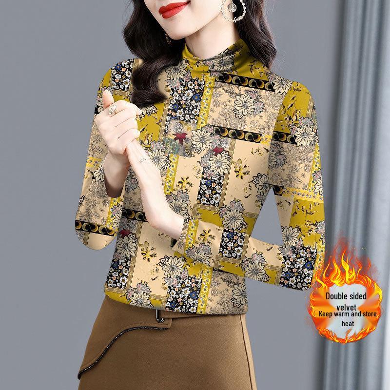 

Autumn-Winter Thermal Ribbed Turtleneck Top for Mature Women: Stylish Long Sleeve, Slimming & Tummy Concealing Outerwear 4XL (150-170 jin)
