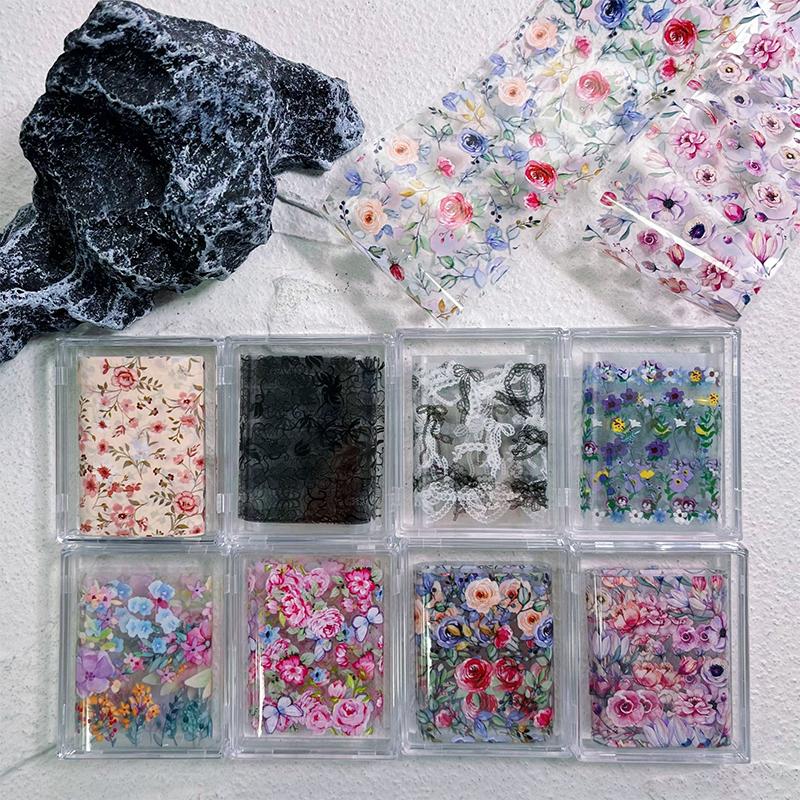 1Pcs 100cm Flower Rose Nail Transfer Foils Sticker Paper Floral Stickers Nails Wraps Tulip Nail Art Stickers Decal Nail Art