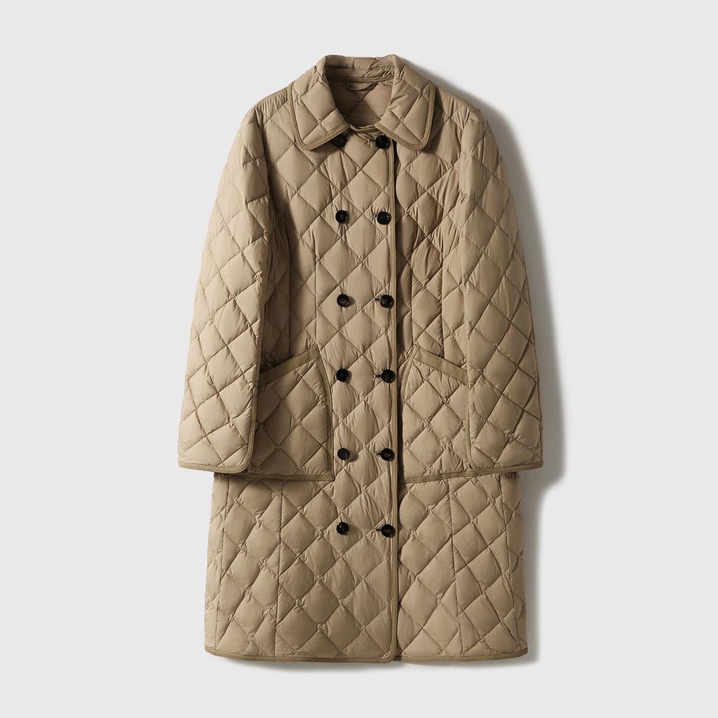 Double-breasted rhombus white goose down jacket women's high-end women's clothing short medium and long Pinghu winter goose down clothing