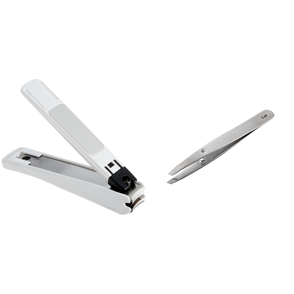 Set Purchase KAI Standard Selection Nail Clipper M Curved Blade Made Japan Hands Feet HL0602 + Sturdy Catch Slanted Tweezers Cap Eyebrow KQ3215