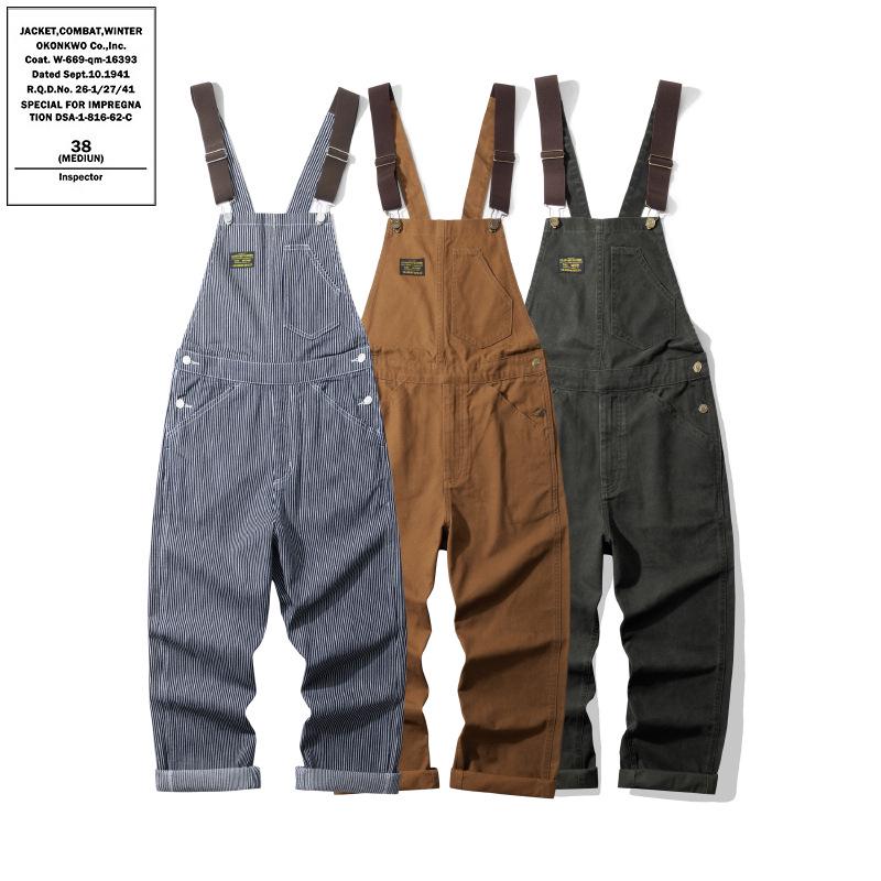 OKONKWO Railroad Stripe Work Overalls - Outdoor Canvas Jumpsuit
