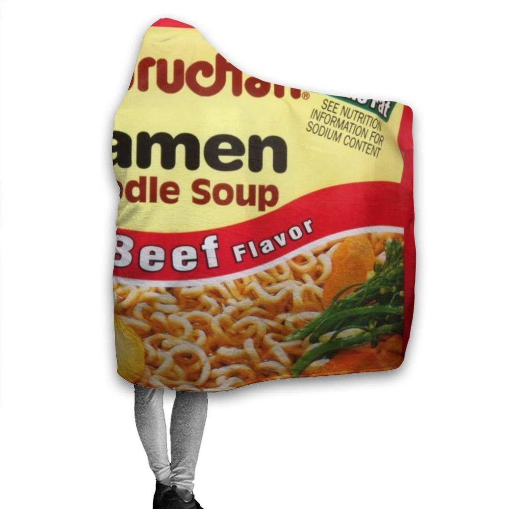 Instant Noodle Theme Printing Pattern Soft Flannel Thermal Hooded Blanket Home Outdoor Office Essential Blanket