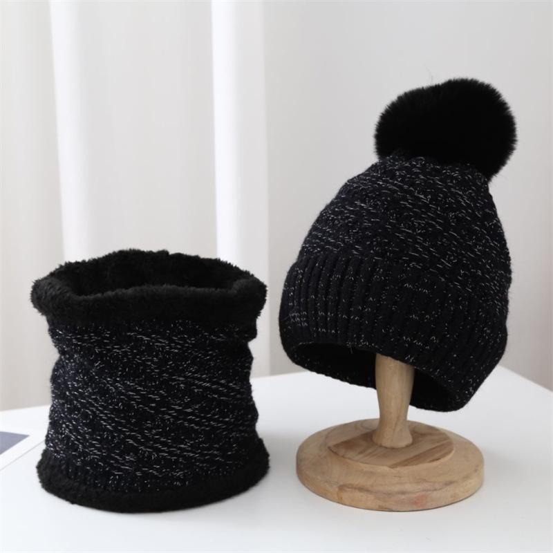 Knitted Hat Scarf Set Autumn Winter Student Wool Hat Female Cute Versatile Warm Winter Ear Cap