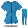 Elastische Taille-Cinchende Ziekenhuis Scrub Set voor Dames - Korte Mouwen Chirurgisch Gaan en Split Broek