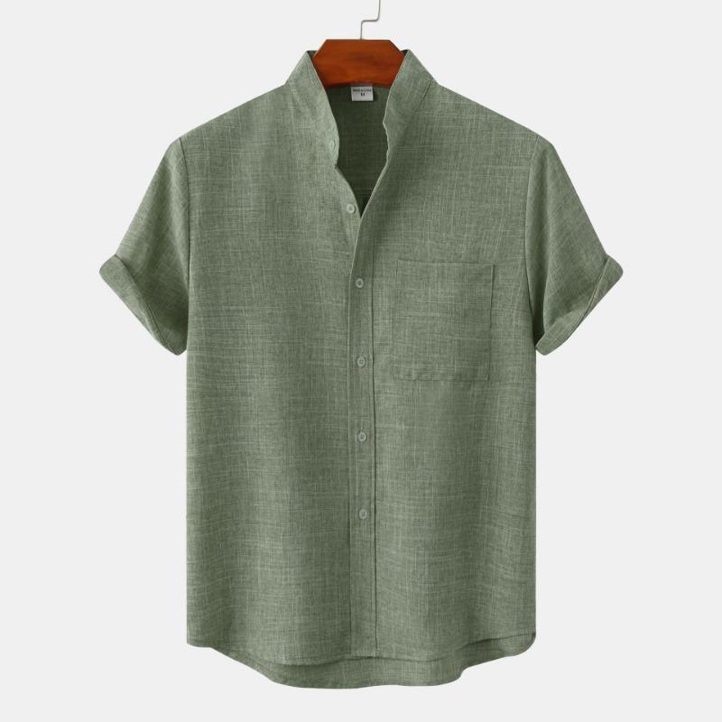 Summer Men's Short Sleeved Solid Color Cotton Linen Men's Shirt
