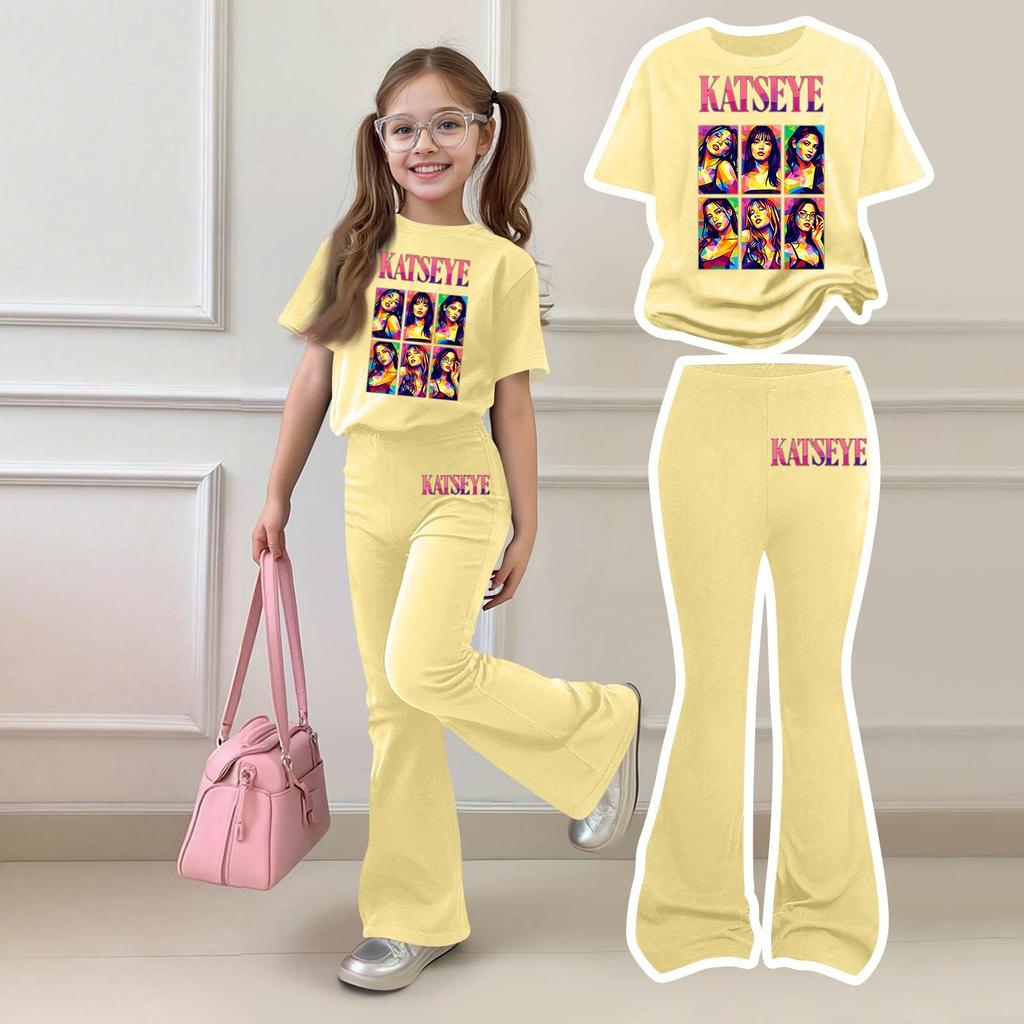 Kids Girls Casual Short Sleeve Printed Outfit Set for Play and Daily Wear