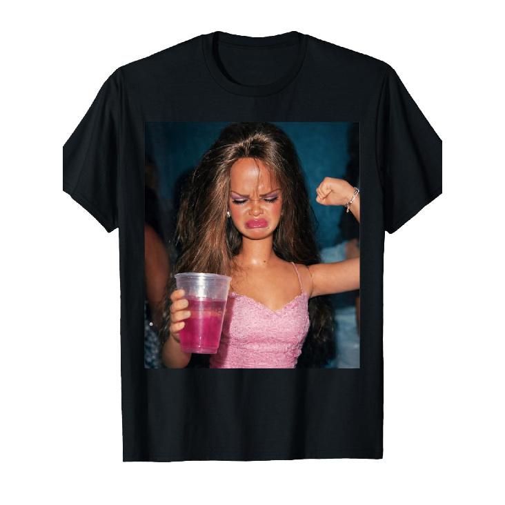 Funny Doll Face Sarcastic Doll Girl Party Drinking Doll Meme T-Shirt S чёрный
