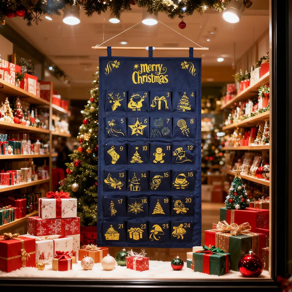 Hangable Fabric Advent Calendar with 24 Pockets - 24 Day Christmas Countdown Bag for Candy Chocolate for Classroom
