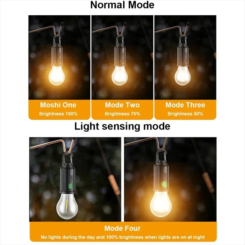 Solar Powered USB Rechargeable Camping Hanging Lamp Waterproof Portable Tent Light Bulb Outdoor Garden BBQ Party Decor Night Lighting