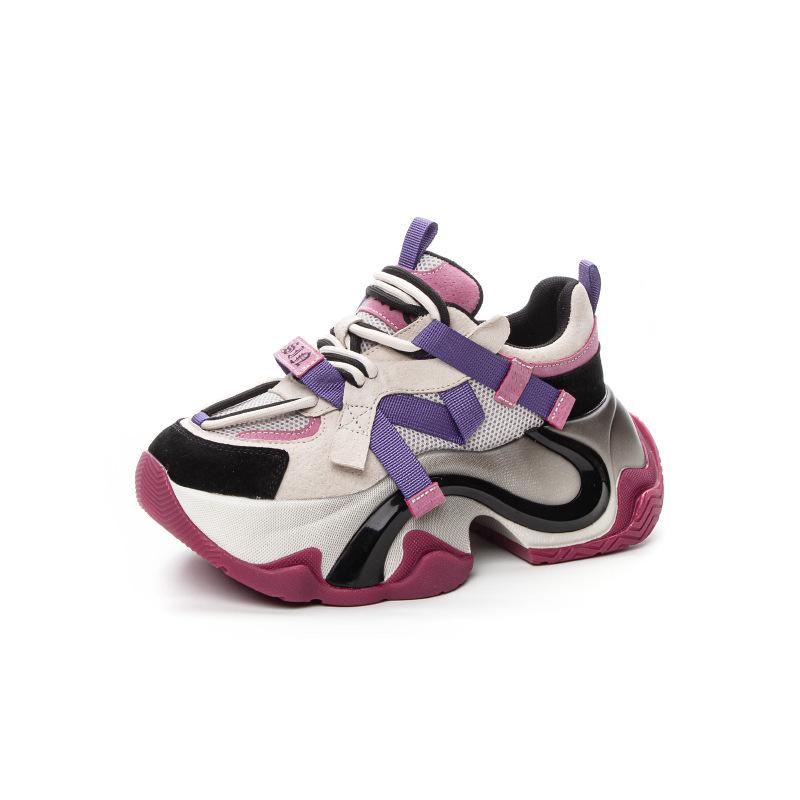 

Spring new leather thick-soled heightened non-slip casual sports shoes women s lace-up trendy shoes 35