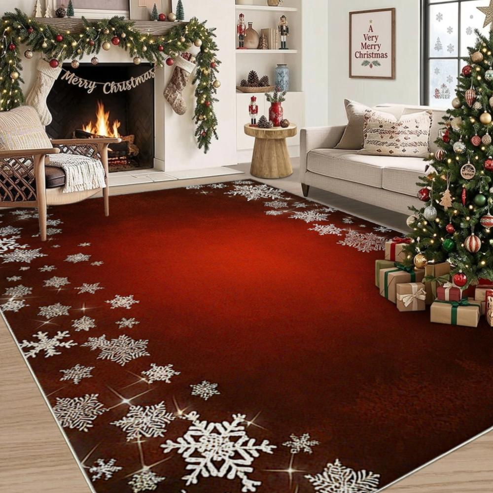 Christmas Gingerbread Wreath Area Rug Pastel Pink Snowflake Bow Carpet for Apartment Living Space Decoration