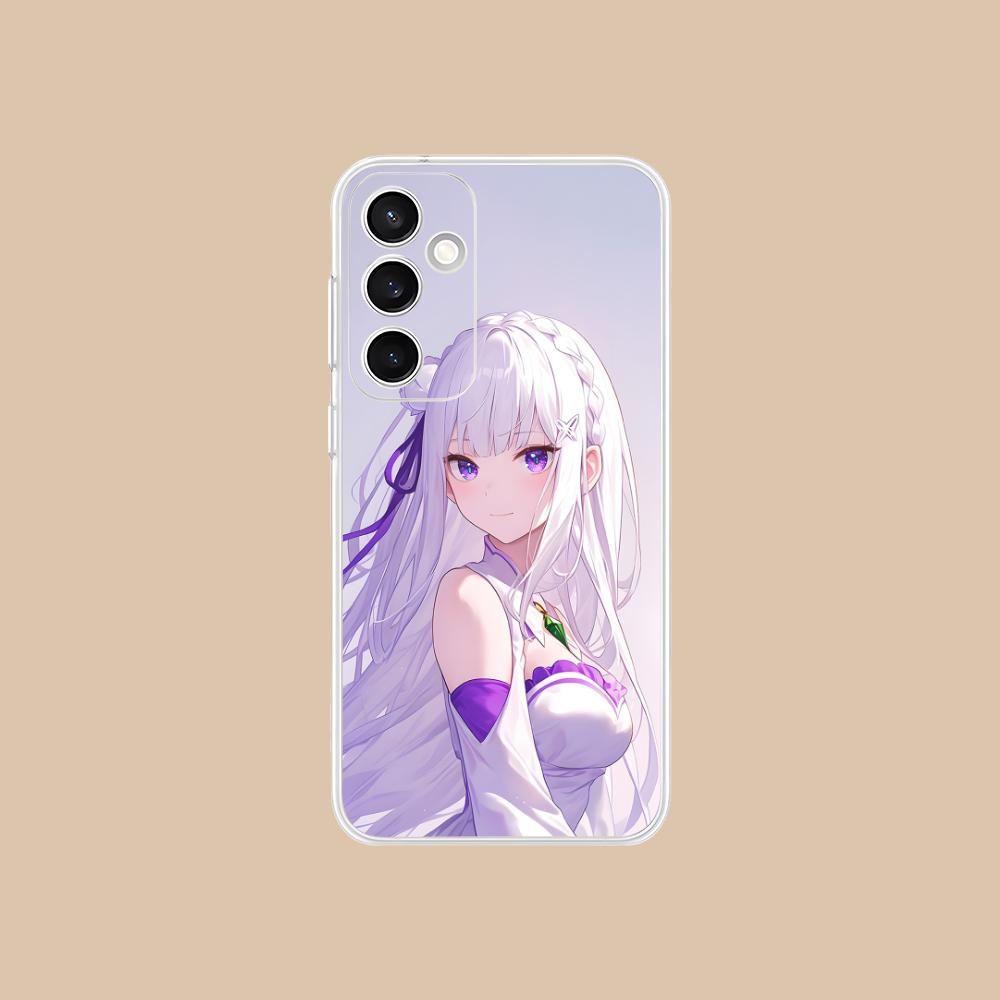 ReZero Emilia Waifu Mobile Phone Case for Samsung Galaxy S25 S24 S23 S22 S21Plus FE Ultra Clear Colorful Cover Pretty Luxury