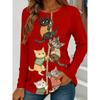 Women's Long-Sleeve T-Shirt for Autumn, Cat Climbing Rope Print Street Style Casual Crew Neck Pullover Loose Fit Outdoor T-Shirt