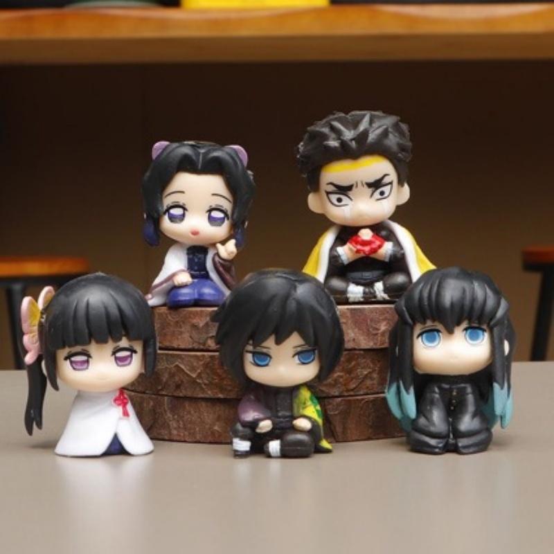 5Pcs/Set Anime Demon Slayer Figure Toy Sitting Nezuko Tanjirou Zenitsu Inosuke Mini Figurine Collectible Model Doll Fans Gift