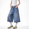 ICH MODE Women's Loose Fit Workwear Cropped Denim Jeans