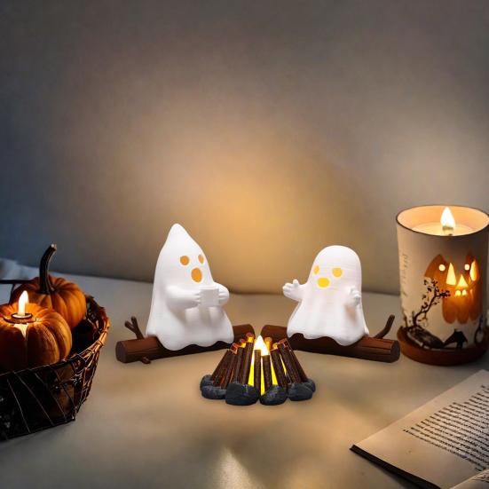 Yousheng Halloween Ghost Campfire Gathering Nightlight Spooky Statue Decoration 3D Printed Bookcase Ornament Home Decor Accent