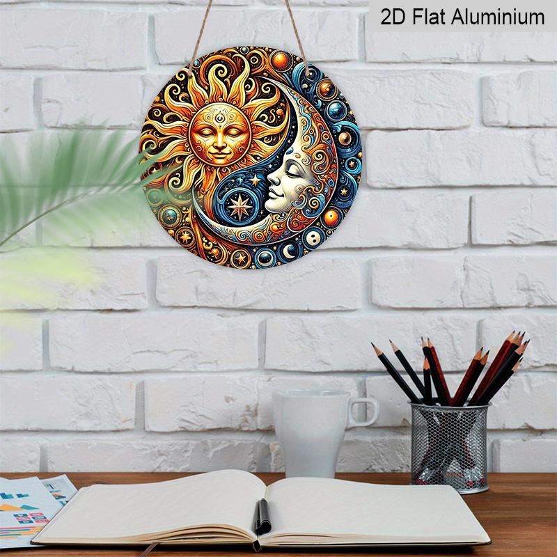 2D Flat, 1pc Fantasy Sun & Moon Metal Aluminum Sign - Mysterious Art Style Aluminum Wall Decor for Garden, Patio, Indoor & Outdoor Use - Celestial