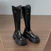 Black Small Skinny Thick Heel Platform Boots Women's Boots 2025 New Autumn British Knight Boots