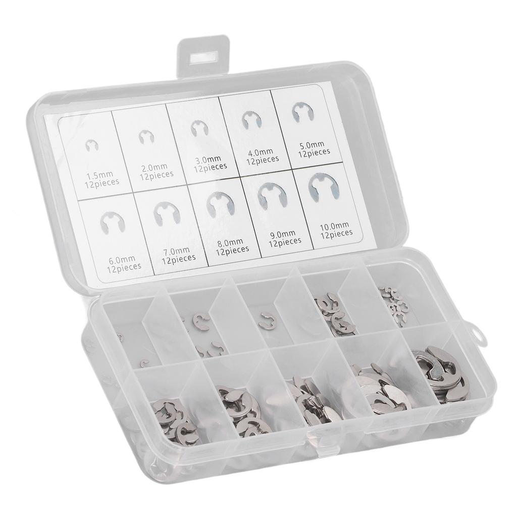 120Pcs E Clip Circlip Retaining Ring 304 Stainless Steel Assortment Set Kit for Bearing