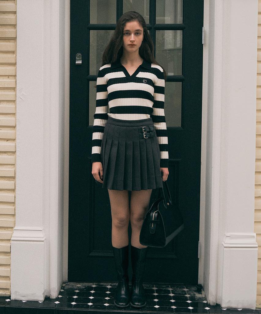 Lora Lora Buckle Pointed Mini Skirt Charcoal