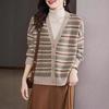 Retro Jacquard Sweater Jacket for Women's Autumn and Winter Loose V-neck Knitted Cardigan Top
