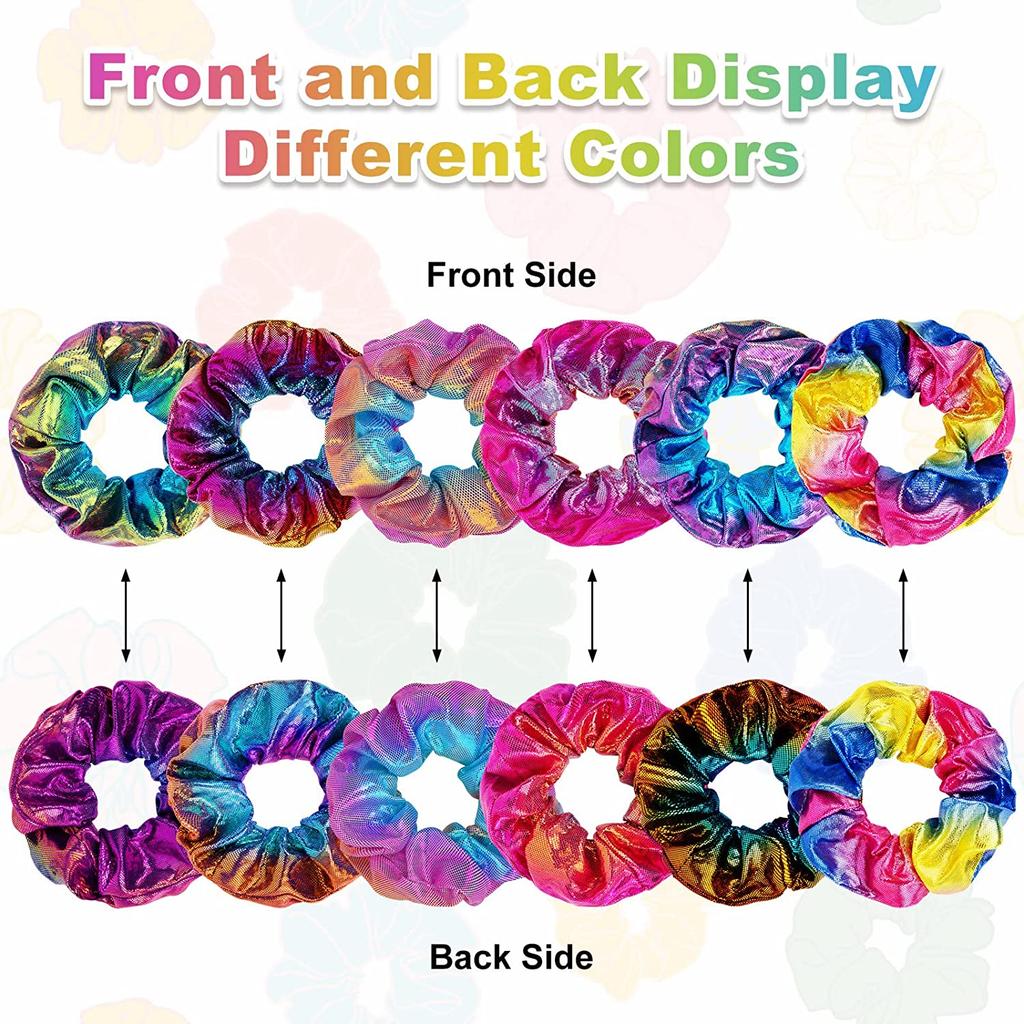 10 Stück Glänzende Metallic Scrunchies Haargummi Meerjungfrau Elastische Haarbänder Scrunchy Pferdeschwanzhalter Accessoires für Frauen Mädchen