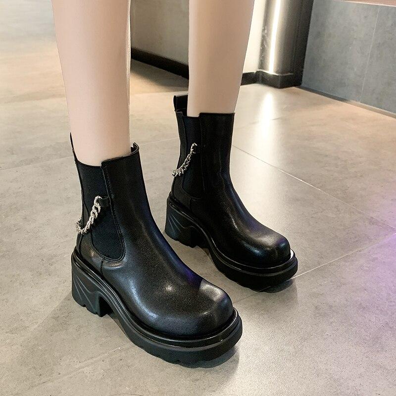 2021 Nuevo Invierno Mujeres Mid Heels Zapatos plataforma Cadena de moda  Tobillo Casual Motocicleta Diseñador Botas Chunky Warm Goth Snow Botas  comprar a buen precio — entrega gratuita, reseñas reales con fotos — Joom