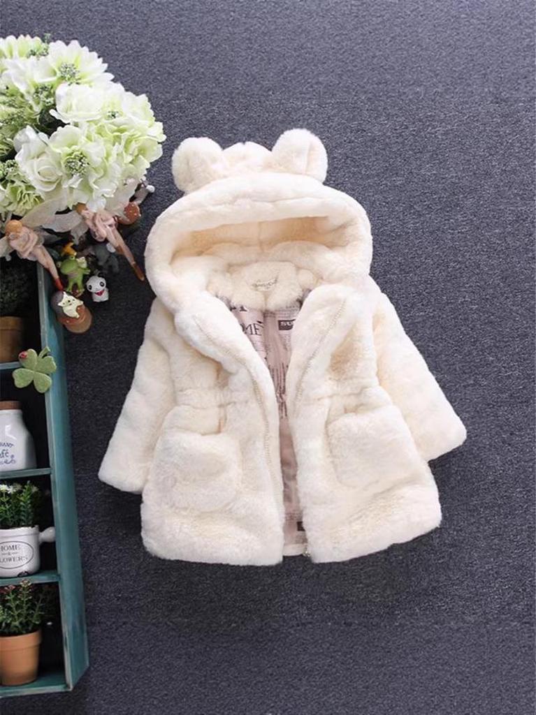 Autumn & Winter Furry Bunny Ear Sweater Coat for Toddlers and Girls - New Style Cotton Padding.