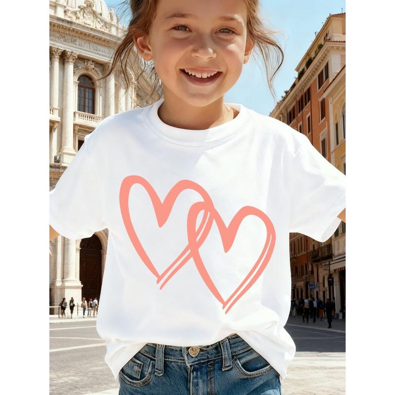 Girls Two Heart Print Crewneck Short Sleeve Tee 110 белый