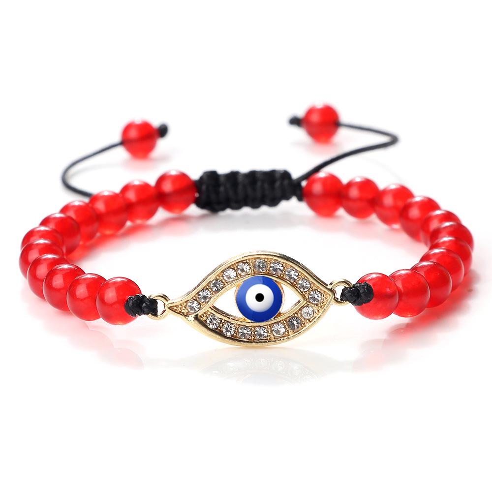 Devil's Eye Round Bead Bracelet with Plated Alloy Woven Cord