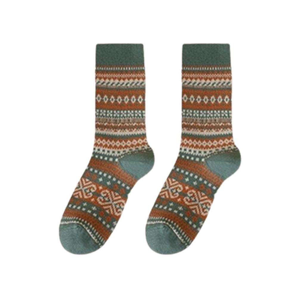 High Quality Retro Fair Isle Christmas Socks Cotton Thickened Middle Tube Socks Colour Blocking Striped Socks for Men And Women