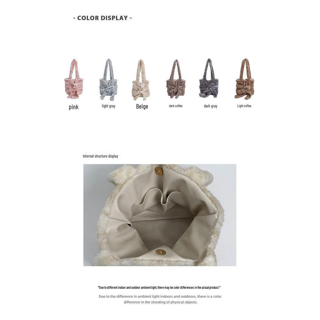 2025 Autumn/Winter Plush Bow Shoulder Bag - Sweet, Versatile, Multi-color Handbag