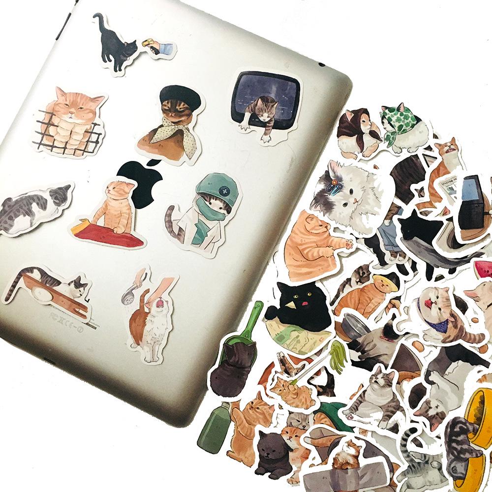 Niedliche Kätzchen Handgezeichnete Aufkleber - 54 Wasserdichte Abziehbilder für Tagebuch, Koffer, Skateboard, Helm