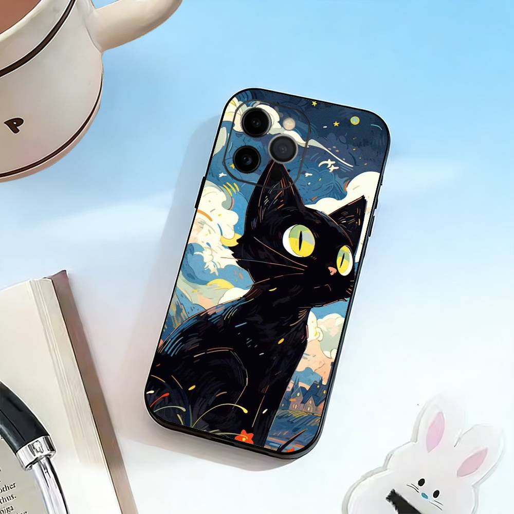 Van Gogh Chibi Cat  Phone Case Silicone Soft For IPhone 17 16 15 14 13 12 11 X XR Plus Pro Max Plus