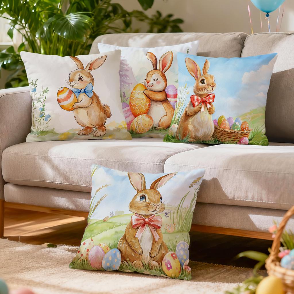 Easter Bunny Illustration Cushions Pillowcase Polyester Cushion Cover Throw Pillow Pillowcover Home Car Sofa Decor