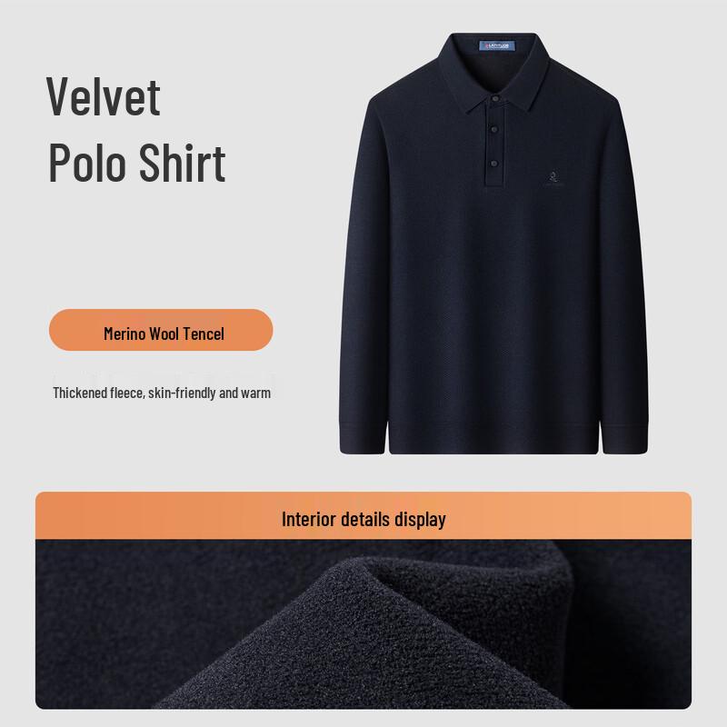 Montagut Men's Lamb Wool Tencel Blend Long Sleeve Polo Shirt