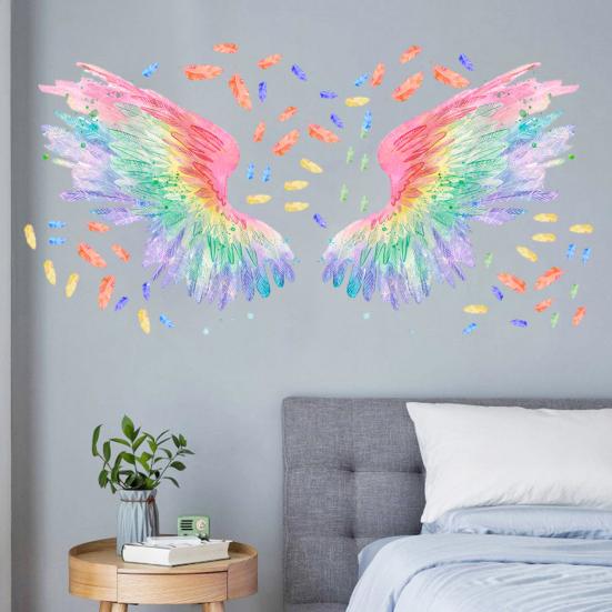 Wall Sticker Vibrant Color Angel Wings Wall Art Decal Creative Removable Sticker for Home Decoration