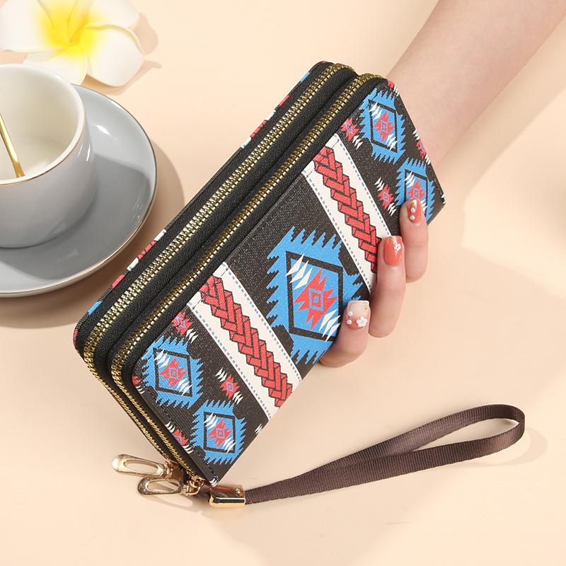 

Персонализированный ретро принт горизонтальный кошелек, двойное отделение на молнии, многосекционное отделение для карт, отделение для карт, маленькая квадратная сумка для ношения в руке, мобильный чёрный