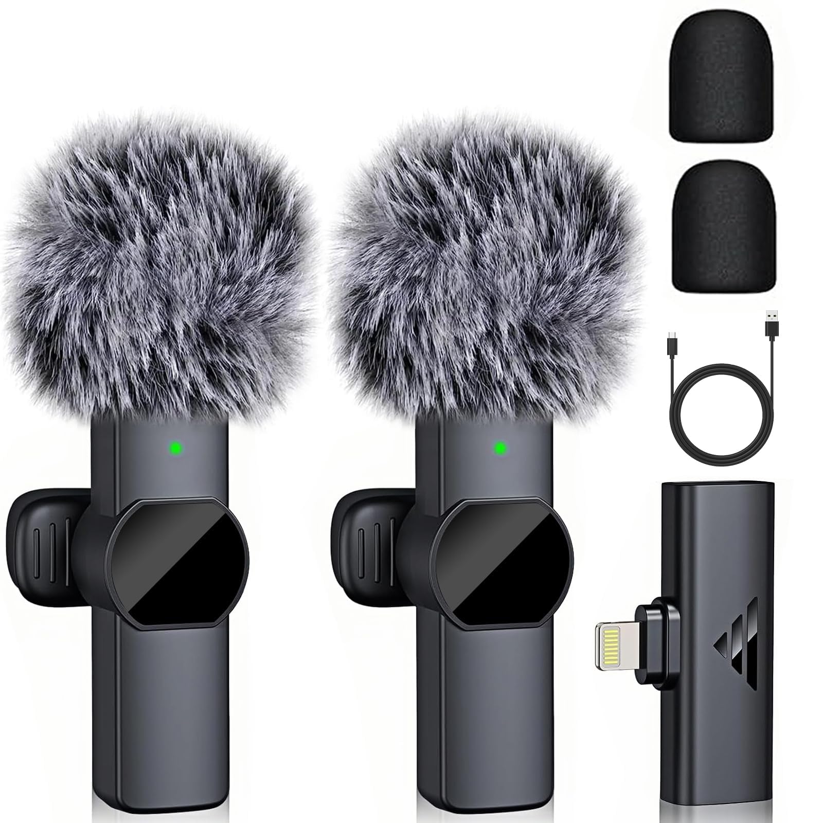 

UYTON Wireless Pin Microphone, Lightning Connector, for iPhoneiPad [2025-inch 360° Sound Collection], Simultaneous Use for Two People, Instant