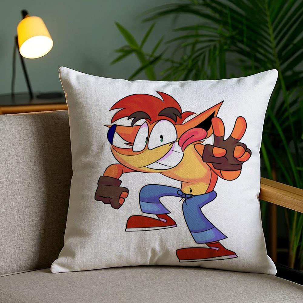 C-Crash B-Bandicoot Cushion Cover Plush Fabric Soft Double-Sided Printed Invisible Zipper Sofa Pillow Case Home Decor