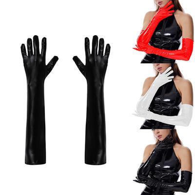 1Pair Cosplay Leather Mittens Gloves Arm Length Opera Women Evening Dress Wet Look