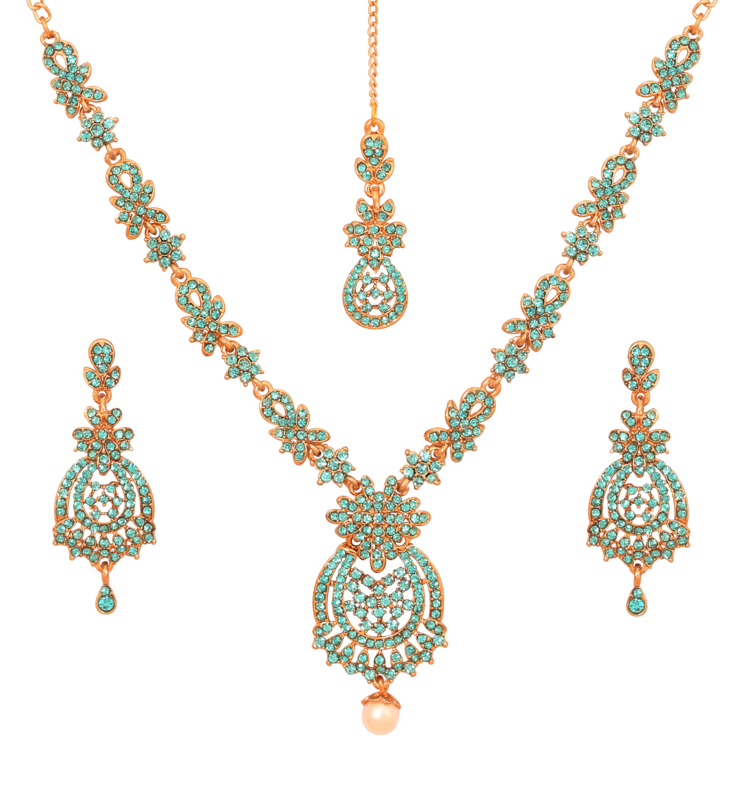 Touchstone Indian Bollywood Gorgeous Intricate Craftsmanship Sparkling White Colorful Rhinestone Crystal Wedding Designer Jewelry Necklace Set Gold