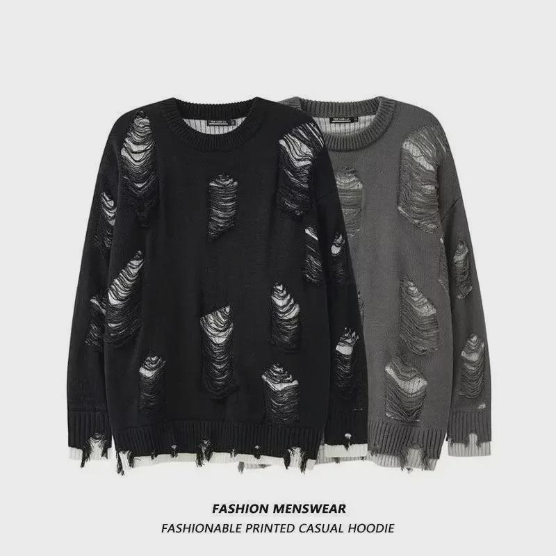 Unisex Trendy Thick Double-Layered Knitted Sweater with Holes