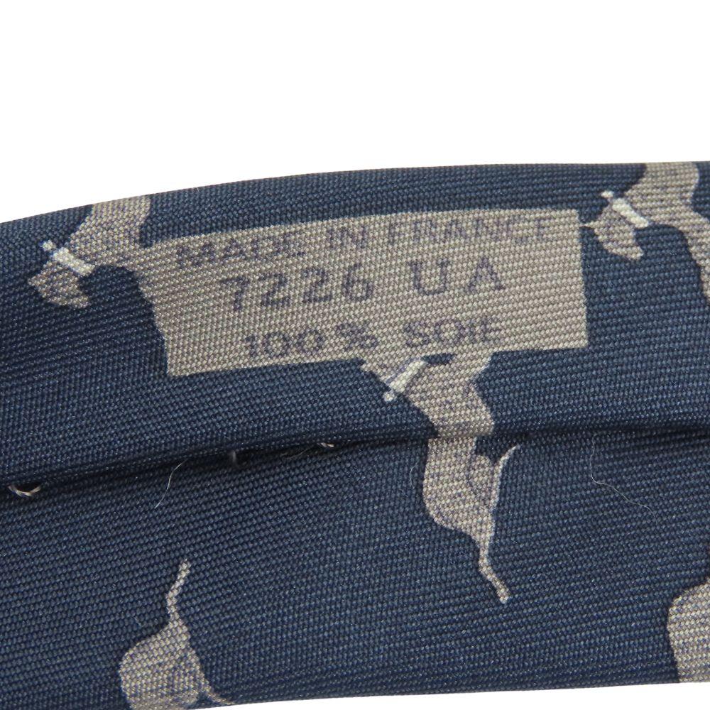 Used HERMES tie Animal motif silk Navy gray gray business