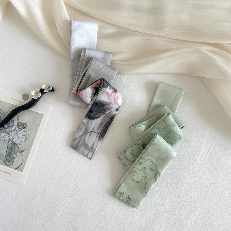 "Frühling Neu Antiker Stil Druck Seidenschal & Chinesisches Band Haarband"